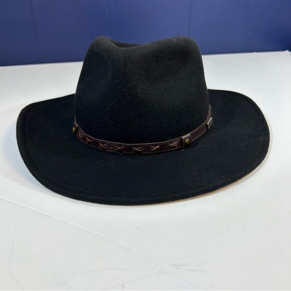 Conner Handmade Crossroads Crushable Black Wool Hat Size L‎